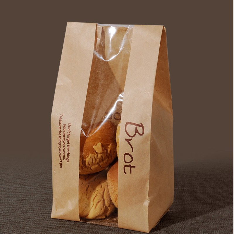 リサイクル可能な平らなパン袋窓付き堆肥化可能なクラフトバッグ