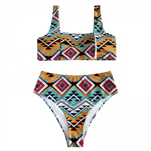 カジュアルで快適なフローラルスタイルバックホローアウトワイドストラップベストスタイルツーピース水着