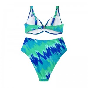 ターコイズの印刷されたツーピースの水着幅の広いストラップ