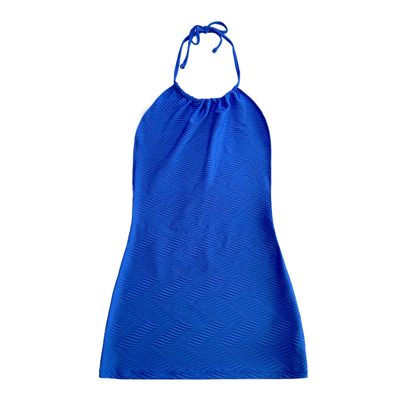 ブルーパターン特別な布ホルターストラップドレスワンピース水着