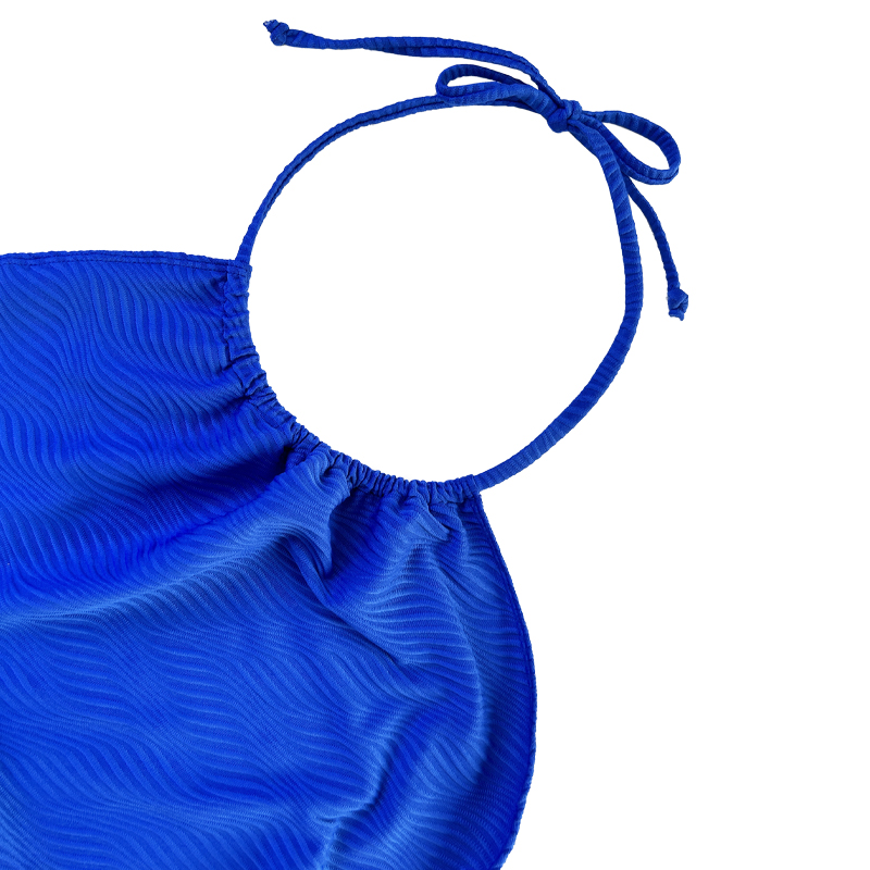ブルーパターン特別な布ホルターストラップドレスワンピース水着