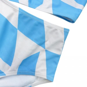 青と白の幾何学的ベストソリッドカラーワイドストラップスプリットスプリット水着