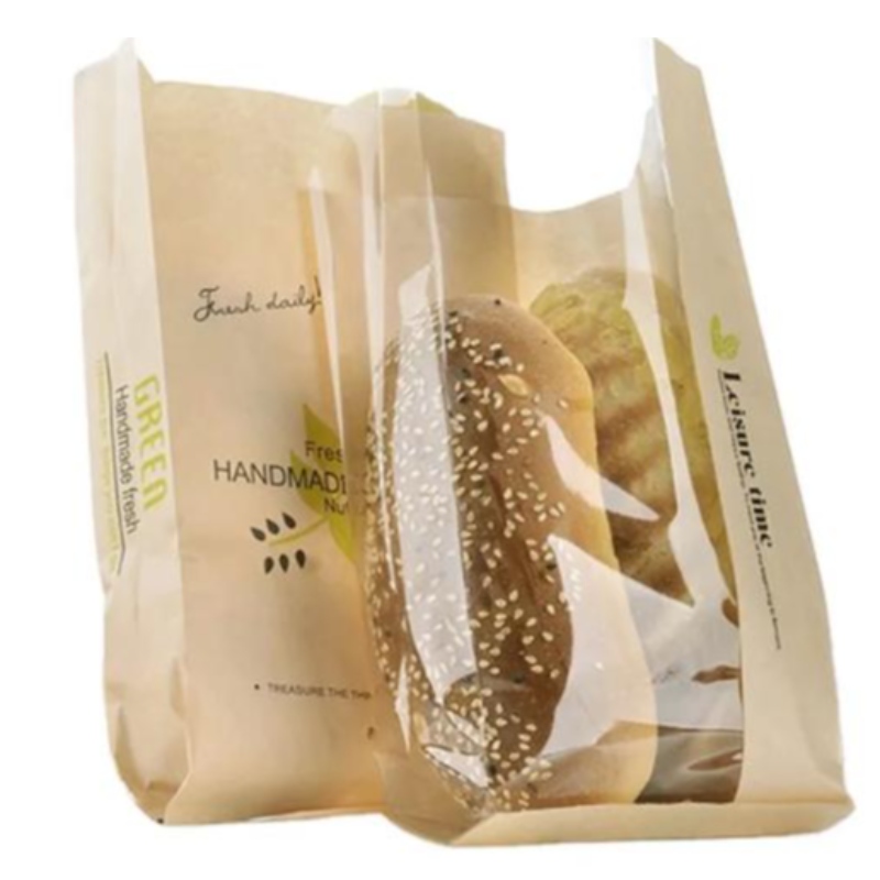 リサイクル可能な平らなパン袋窓付き堆肥化可能なクラフトバッグ