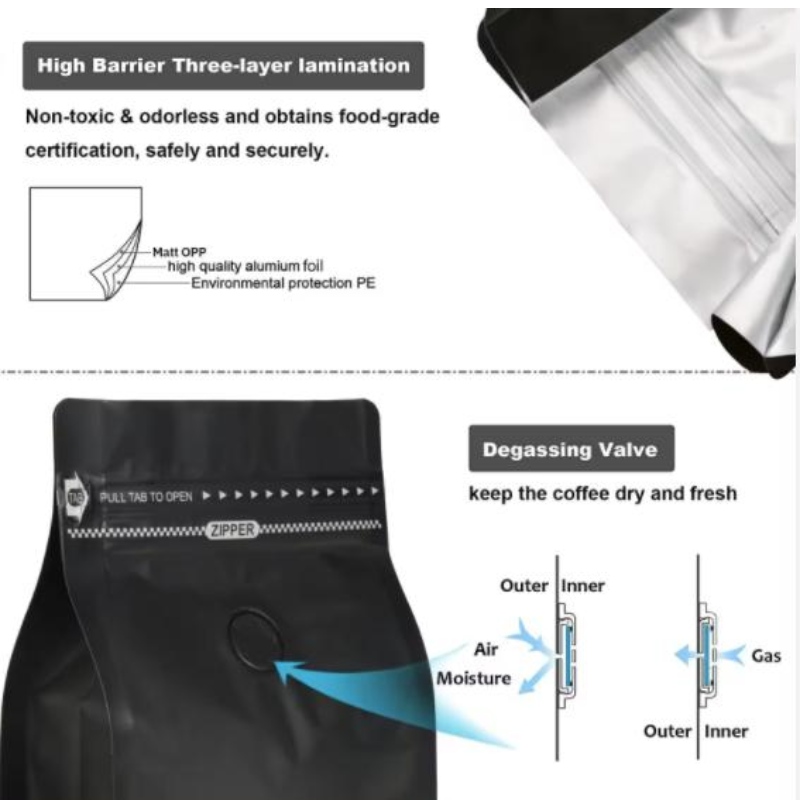 バルブとジッパーのコーヒーパッケージバッグ付きの環境に優しいコーヒーバッグ