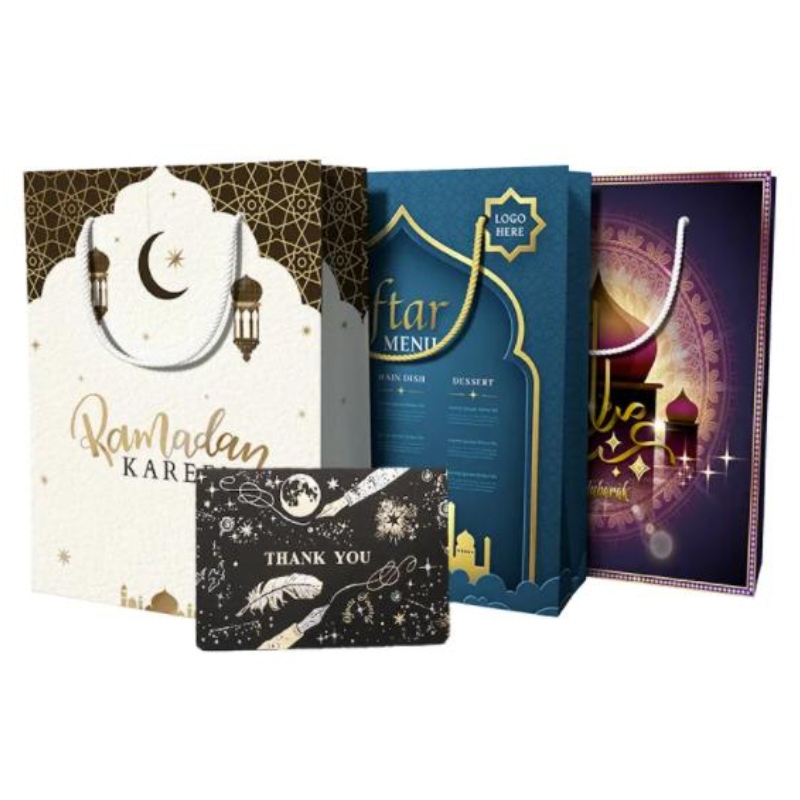 カスタムデザイン再利用可能なEid Mubarak Ramanda Muslin Islamic Festival Shopping Packaging Paperギフトバッグ付きギフトバッグ