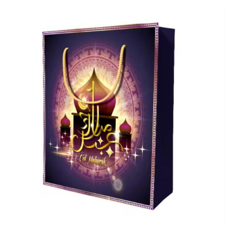 カスタムデザイン再利用可能なEid Mubarak Ramanda Muslin Islamic Festival Shopping Packaging Paperギフトバッグ付きギフトバッグ