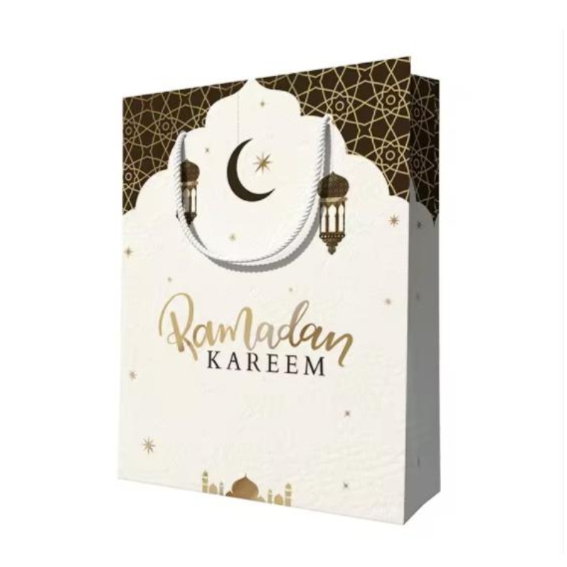 カスタムデザイン再利用可能なEid Mubarak Ramanda Muslin Islamic Festival Shopping Packaging Paperギフトバッグ付きギフトバッグ