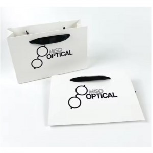 プリントペーパーバッグ段ボールラグジュアリーホワイトクラフトペーパーギフトバッグ付きリボンハンドル付きショッピングバッグ独自のロゴ