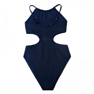 ソリッドカラーホローウエストセクシーなスリムフィットフリル快適なワンピース水着