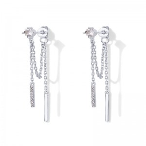 Honde 18K ゴールドメッキ 925 スターリングシルバーダングリング チェーン スタッド キュービック ジルコニア ボール スレッダー イヤースケープ イヤリング