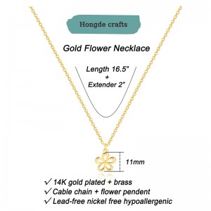 ホンデ ゴールデン ブルーム ネックレス 2-------14K ゴールドメッキの女性用ネックレス - 可憐な花、葉、ビーズ、木、蜂、太陽、バー、無限大、星、矢印、涙滴、蝶のペンダントネックレス、シンプルなジュエリー