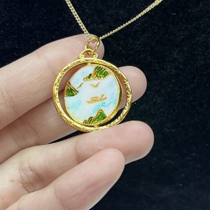 可逆的なカスタマイズされたパターンペンダントゴールドメッキの長いネックレス