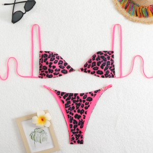 セクシーなヒョウのプリントホルタービキニの女性用の水着。ビーチや温泉に適しています。横切って-国境水着アイテムQT25055価格：$79.99