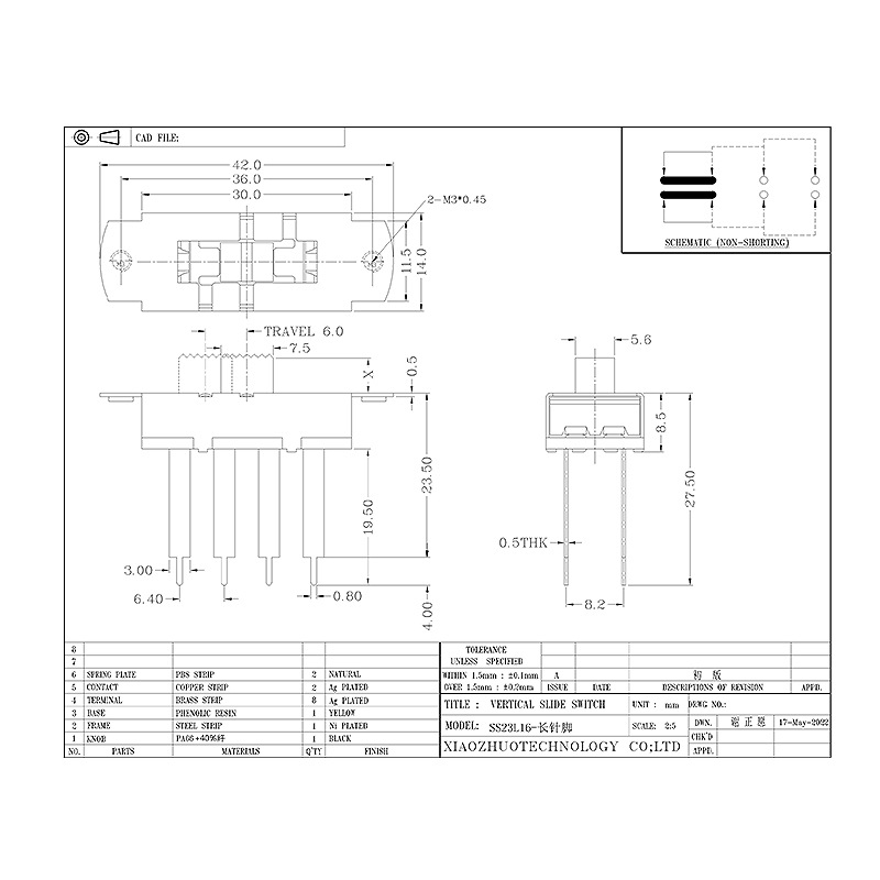 トグルスイッチSS23L16ロングピントグルスイッチ医療機器産業用具高電流スイッチ3-スライドスイッチを配置します