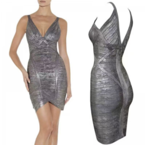 夏の印刷されたゴールドニットダブルVサスペンダータイトな包帯ドレススカート