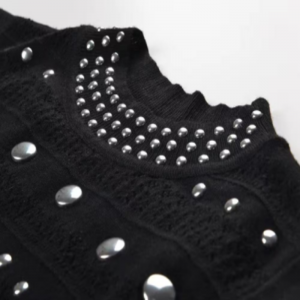 夏の襟のノースリーブの肩のフリル、メタリックニットドレス