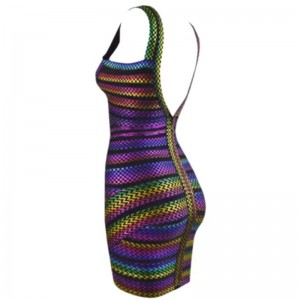 夏v-ネックカラフルなストライプラバーバンドスプライシングホルタータイトパッケージヒップドレス